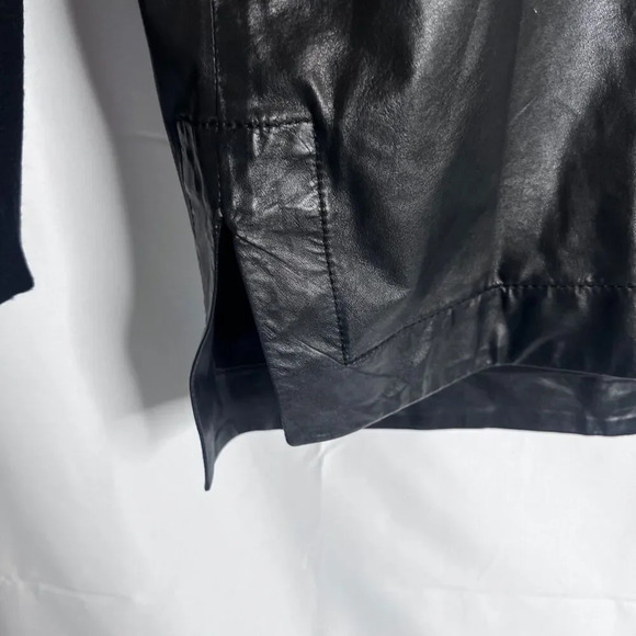 Helmut Lang Black Vneck Cow Leather & Wool Long Sleeve Tunic Top Size Small - Picture 7 of 12
